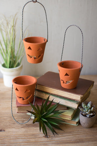 Kalalou Clay Jack-O-Lanterns With Wire Handles - Set Of 12